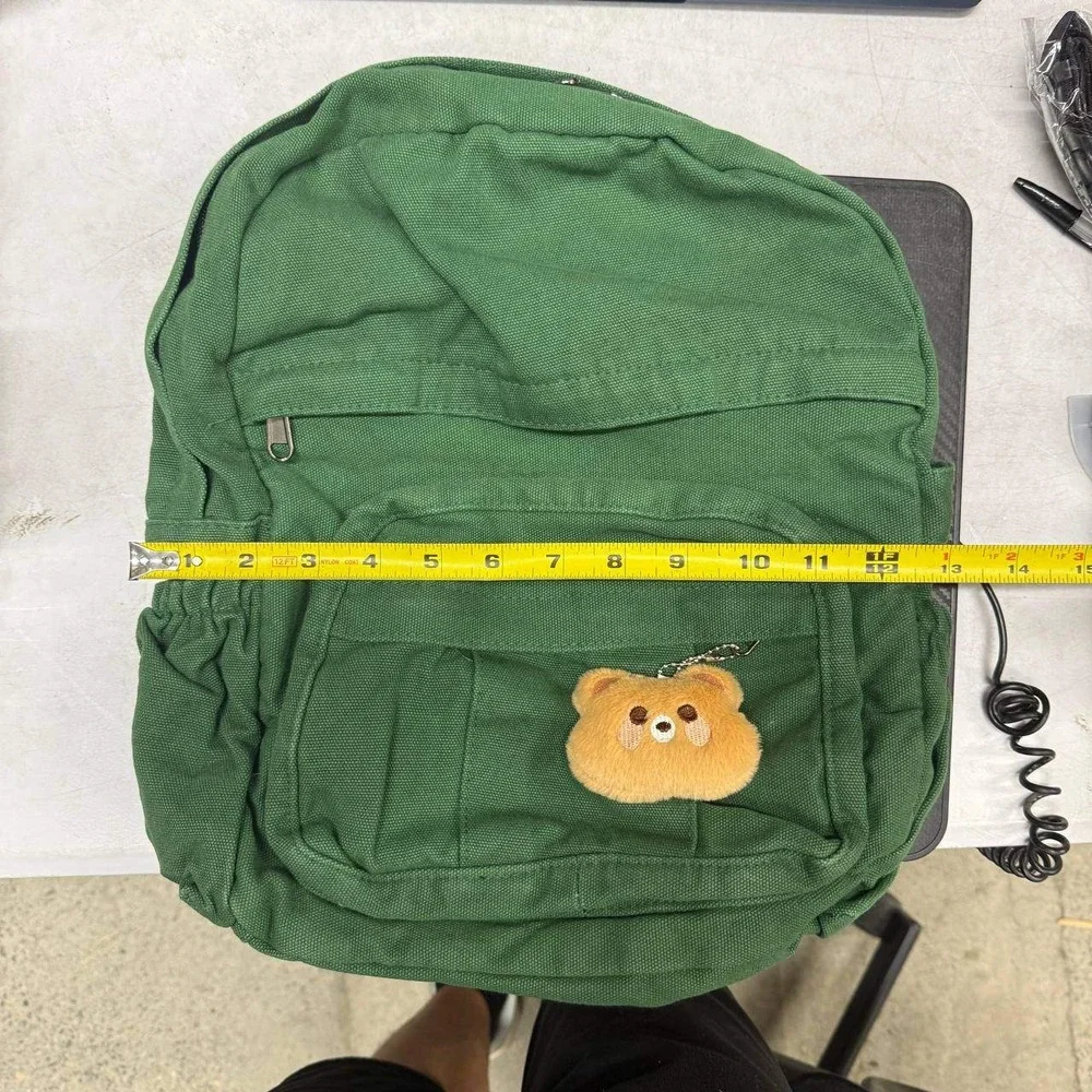 Phaoullzon Cute Green Backpack Purse for Kids Girls Canvas Bag With Pendant